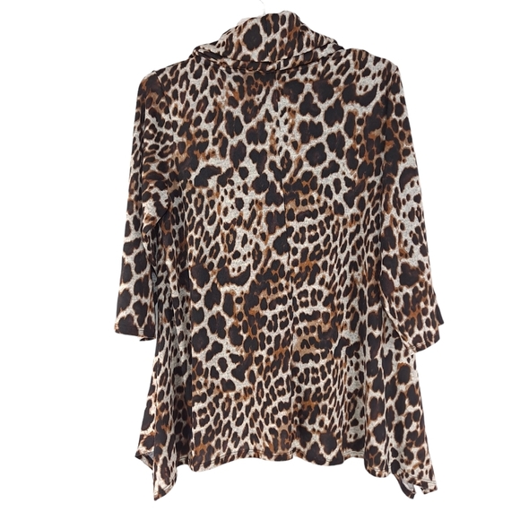 New Directions Women's Leopard Cowl Neck Sweater Black Gray Stretch Plus - Sz 2X - Picture 2 of 7